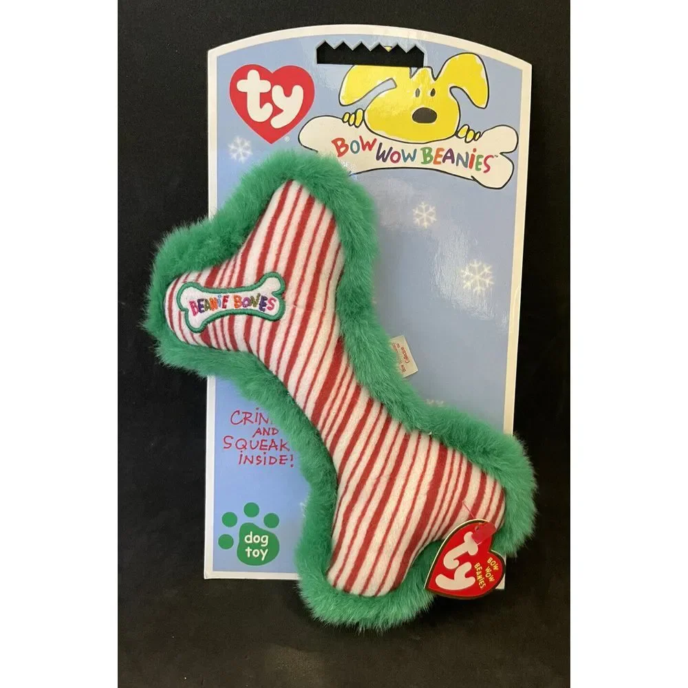 Ty Bow Wow‎ Beanie- Stripe the Bone (Red & White Stripes with Green Trim)